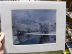 "Winter Geese Over the Sudbury River" (14 x 11 Matted Print) - Alice H. Wellington