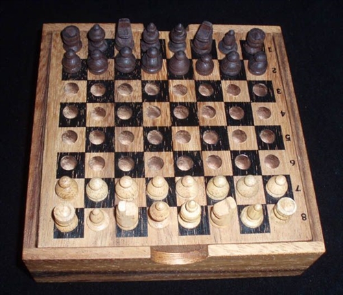 Vintage Wooden Travel Chess Set